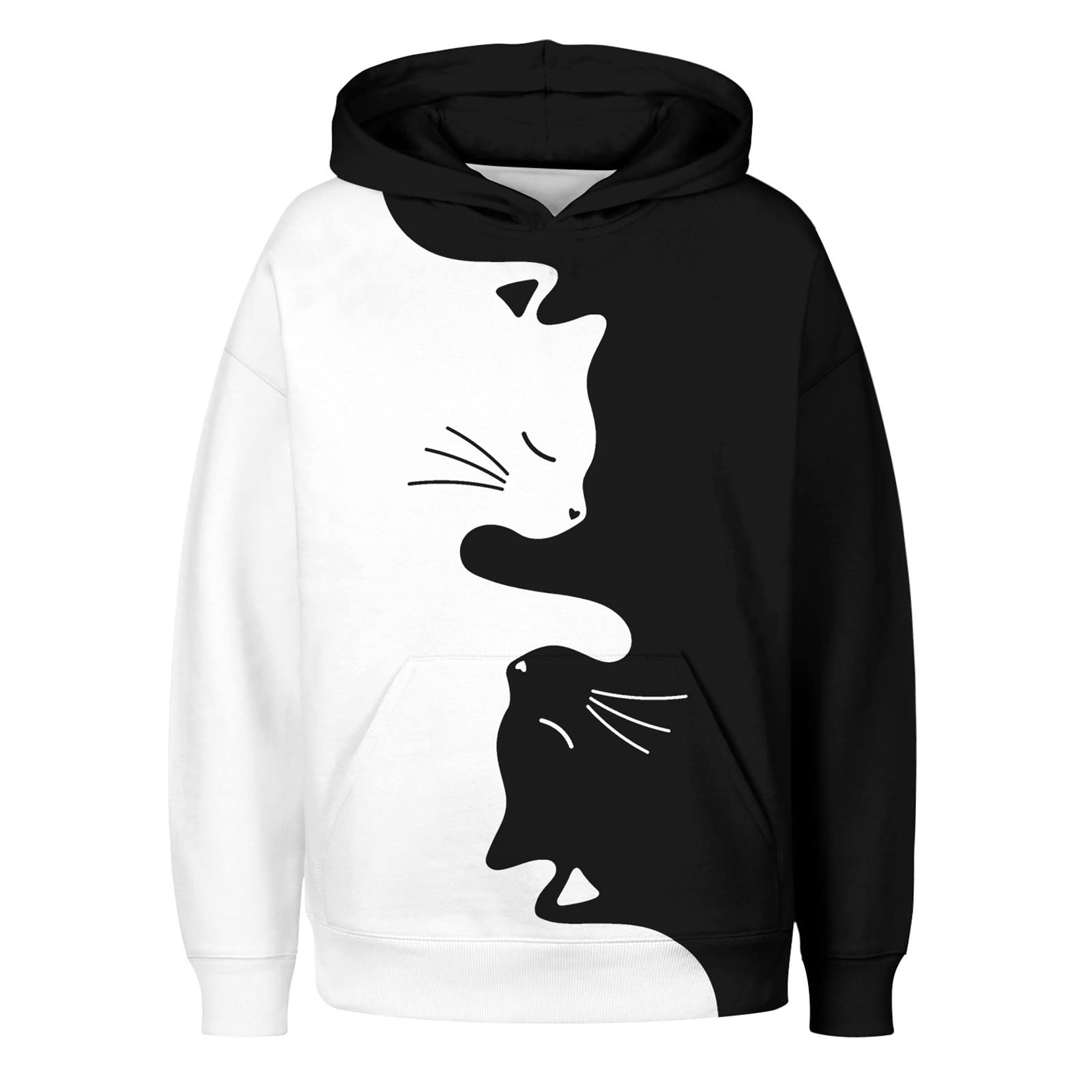 Ensemble Sweat à Capuche Unisexe Avec Motif Chat - Confortable, Décontracté Pour L'hiver