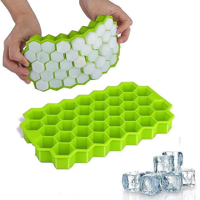 Flexible Shape Honeycomb 37 Cavity Ice Cube Mould Tray for Freezer | Chocolate Cake Maker | Ice Trays for Chilled Drinks | Reusable (Green)