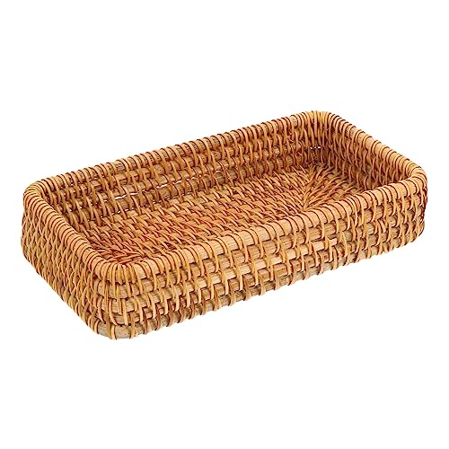 Happyyami 1Pc Woven Rattan Basket for Multi Purpose Household Organizing Chic Desktop Storage for Snacks Fruits and More Lightweight Design Brown