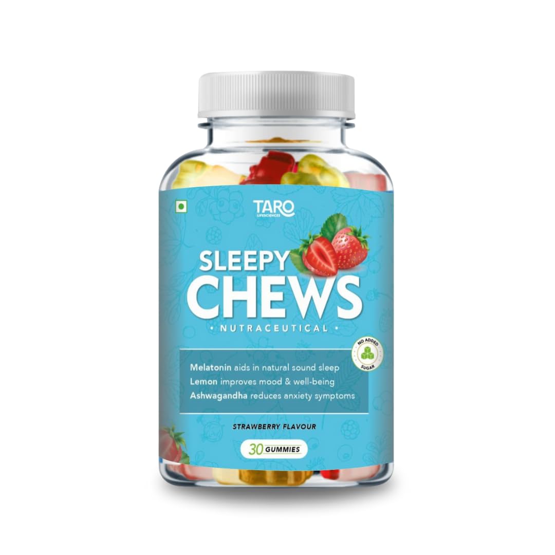 SleepyChews, 30 Gummies, Strawberry Flavor, Natural Sleep and Anxiety Relief Supplements with Ashwagandha, Melatonin, Valerian Root, No Added Sugar, Vegan