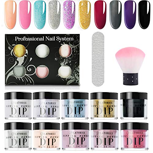 Latorice Dipping Powder Nail Set for Nail Art 10 Colors Collection, Dip Powders Nails for French Nail Manicure Nail Art Set Essential Set,Not included base & top coat, Activator.