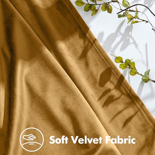 Image of MIULEE Gold Velvet Blackout Curtains 84 inches Long, Pinch Pleated Drapes with Hooks, Thermal Insulated Pleat Design Luxury Panels for Living Room Bedroom, Set of 2