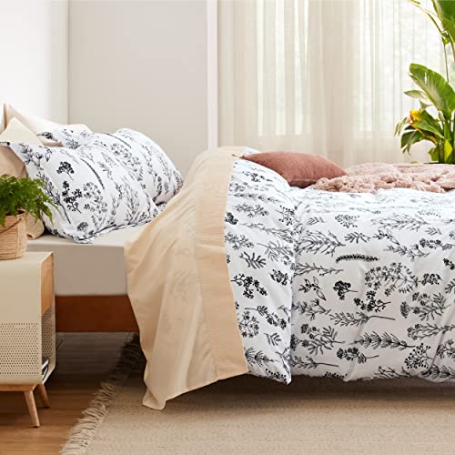 Image of Bedsure Twin /Twin XL Comforter Set - Bright White Bed Set, 2 Pieces Cute Floral Bedding, 1 Soft Reversible Botanical Flowers Comforter and 1 Pillow Sham