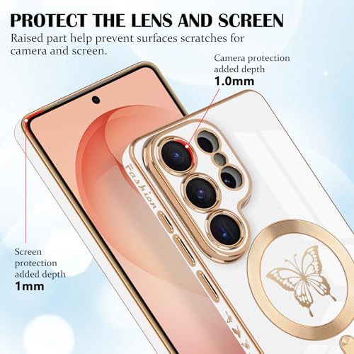 Newseego for Samsung Galaxy S26 Ultra 5G Magnetic Case, Cute Butterfly Luxury Plating Edge Case for Women Girls Men Soft TPU Shockproof Full Camera Protective Cover for Samsung Galaxy S26 Ultra-White - image 4