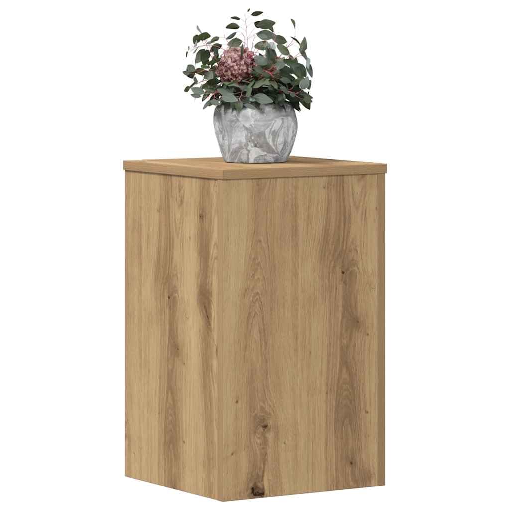 Mokuyary Plant Stands 2 Units Wood Artisian Oak 30 x 30 x 50 cm High Resistance Hollow Shelf That Can Be Filled with Sand and Gravel for Flower, Pot, House Plant