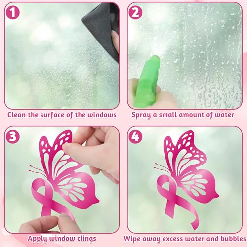 Image of 9 Sheets Breast Cancer Awareness Window Clings, 79 Kinds of Pink Window PVC Stickers for Pink Ribbon Decorations, Hope Fight Cancer Theme Windows Decals for Glass Home Decor Supplies