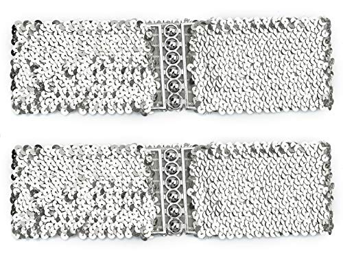 uxcell Ladies Sequins Decor Metal Interlooking Buckles Elastic Waist Belt