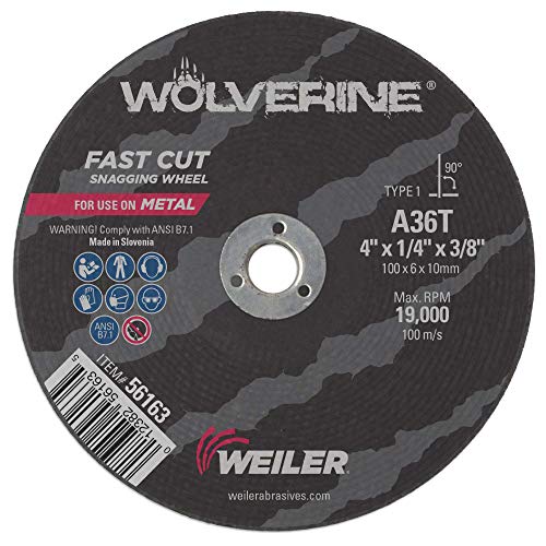 Image of Weiler 56163 4-Inch Cutting Wheel, Wolverine AO Steel /Metal Fast Cutting, Value Snagging, 1 /4 inch A36T Type 1 3 /8 inch Arbor (Pack of 10)