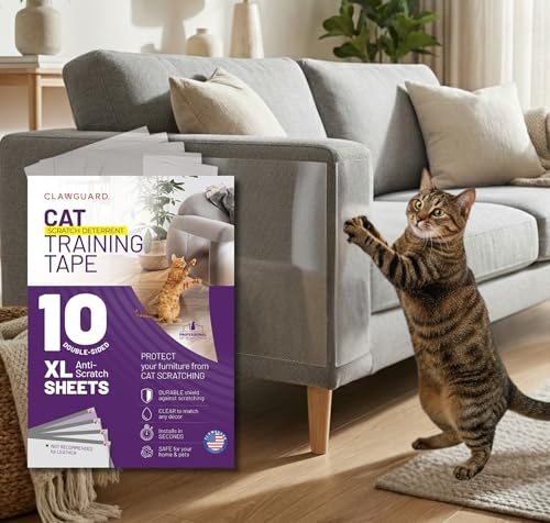 CLAWGUARD Cat Training Tape Sheets 10 XL (17x11.5 in) Double-Sided Anti Scratch Shields Cat Scratch Furniture Protector for Sofa Couch & Surfaces