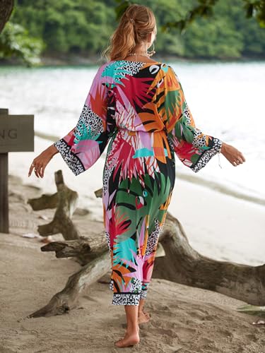 Image of Women's Kimono Cover Up Long Beach Dress Swimsuit Cover Ups Colorful Cardigan Lightweight Robe for Swimwear