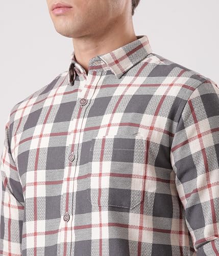 Image of TURMS Men's Casual Checks Shirts, Odor Control, Moisture Wicking, Button Down Collar, Cool Tech Cotton Fabric, Tailored Fit, Full Sleeve