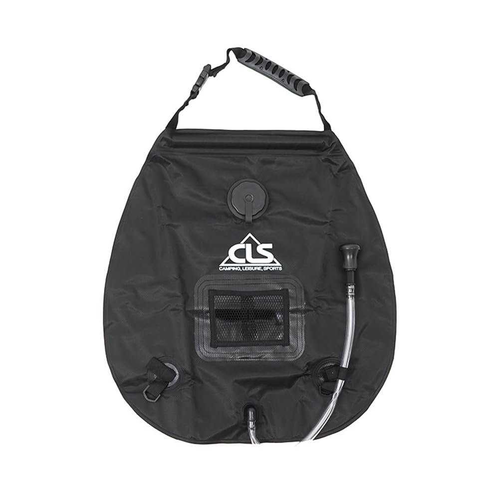 Solar Camping Shower Bag, Portable 5 Gal/20L Outdoor Shower Bag Upgraed Rotary Switch Shower Head, Thermometer, Storage Bag (Black)