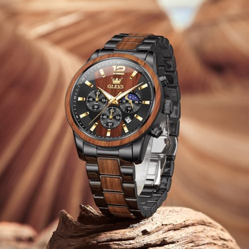 Image of OLEVS Men Watch Blue Gold Analog Quartz Stainless Steel Waterproof Luminous Date Luxury Casual Watch