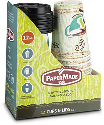 [12 Oz 14 Count] PaperMade Disposable Insulated To Go Designed Hot Cups With Black Dome Lids, For Drinking Coffee, Tea, Or Any Hot Beverage, Throw Away, Travel, Spill Free, Great For Home Or Cafe…