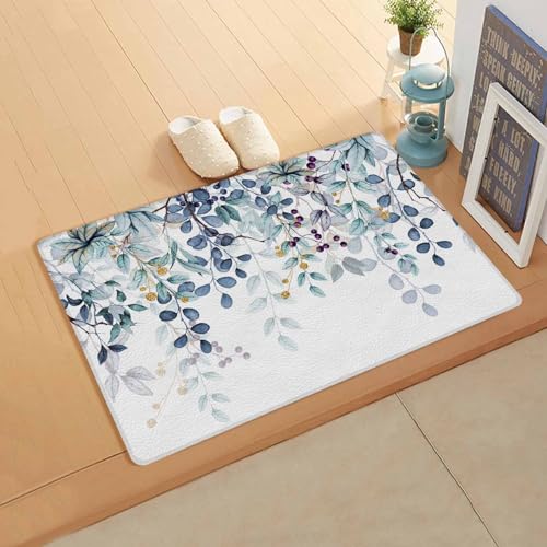 Multi Eucalyptus Leaves Kitchen Bath Door Mat Cushioned Runner Rug,Washable Welcome Floor Sink Antifatigue Mat,Waterproof & Non-Slip Comfort Standing Doormat,Spring Botanical Plant Herb 18