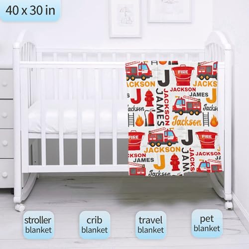 Image of Personalized Fire Trucks Firefighter Custom Baby Blanket Gifts for Boys Girls Super Soft Blanket Swaddle Newborn Cozy Receiving Blanket Stroller Throw 40x30 in for Puppy