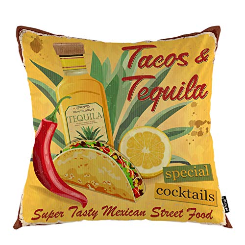 oFloral Fundas de cojín cuadradas decorativas con diseño de tacos. Tequila México, chile, ensalada, sándwich. Funda de almohada cuadrada decorativa de 45,7 x 45,7 cm, decoración del hogar para sofá,