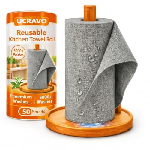 Image of UCRAVO 2 Roll kitchen cleaning clothes 100 Sheets, 20000 Times Washable - Tearable Highly Absorbent and Streak Free Multi -Purpose Wash Cloth for Kitchen | For Daily Use 10X Cheaper Than Paper Grey