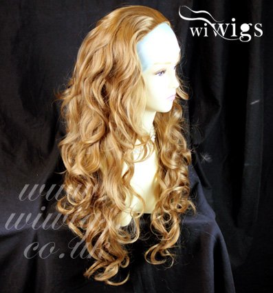 Golden Blonde mix 3/4 Fall Hairpiece Long Curly Layered Half Wig Hair Piece