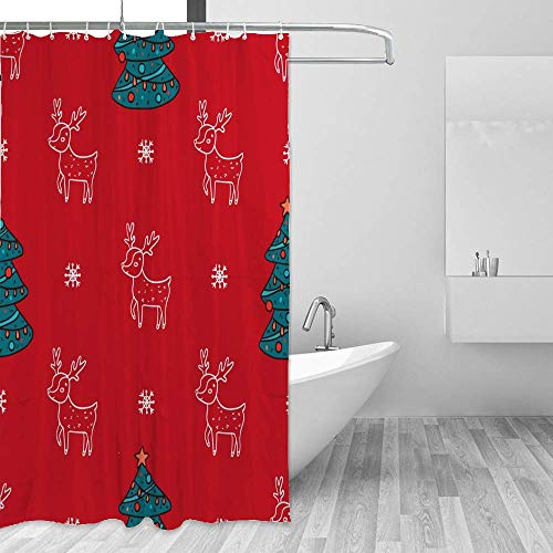 Rideau de douche anti-moisissure Noël polyester imperméable rouge 168x183