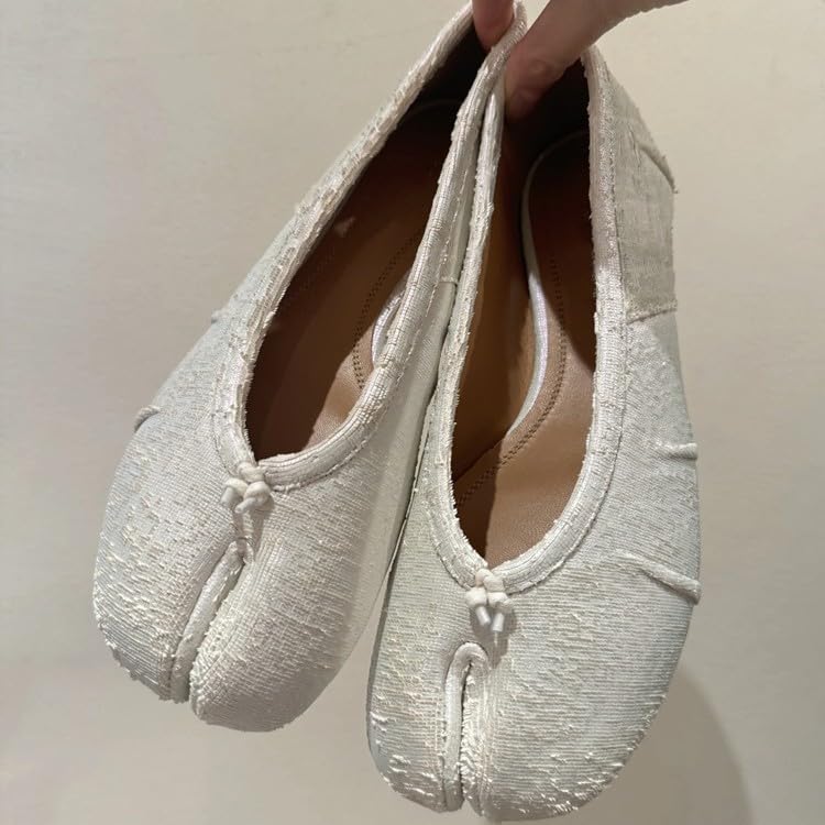 Tabi Split Toe Shoes for Women Genuine Leather Ballet Flats White Crackled Minimalist Comfortable Slip On for Everyday Wear3