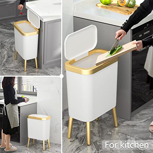 Doyingus Kitchen Trash Can With Lid, 3.3 Gallon Plastic Garbage Can With Legs, Garbage Bin With Push Button, Modern Slim Waste Basket For Bedroom Bathroom Living Room Office ( White ) #TOP6