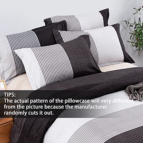 Black Comforter Set Queen, Reversible Black Grey Stripe Down Alternative Comforter For All Season,3 Pieces(1 Patchwork Comforter+2 Pillowcases), Soft Microfiber Bedding Duvet Set 90”×90” #TOP3