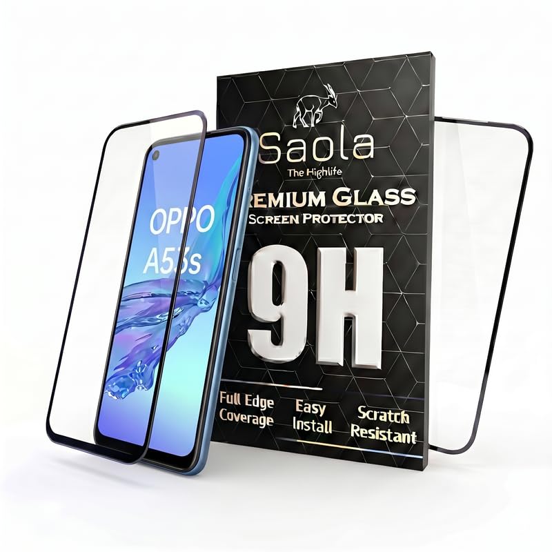Image of Saola HD+ Oleophobic Tempered Glass Screen Protector For Oppo A53s (Pack Of 2) with Free Installation Kit. Full screen Coverage - 6.52 inch