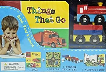 Board book Things That Go Activity Set: Book, Puzzle & 2 pc. Wooden Train Book