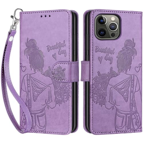 Étui en cuir synthétique iPhone 13 Pro chic avec fentes cartes