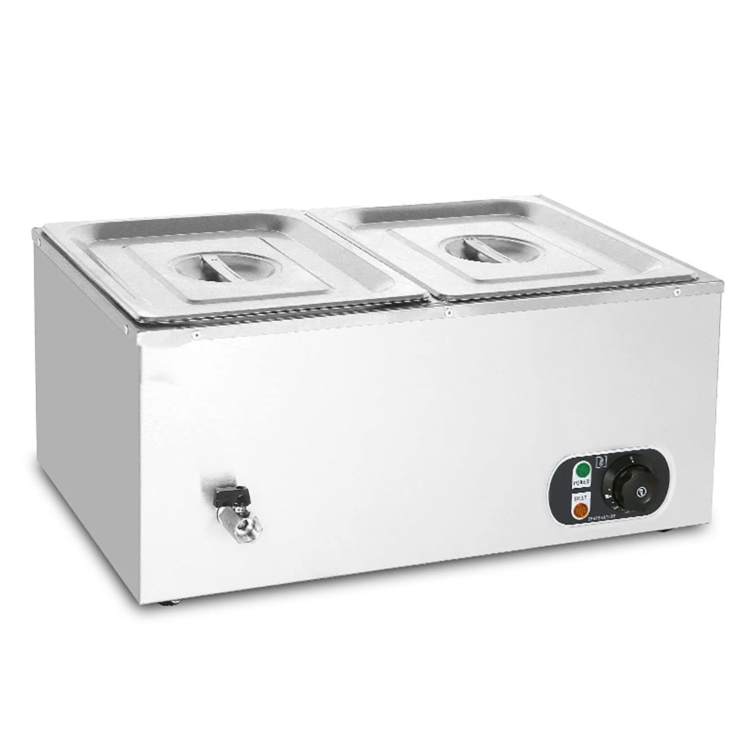 AYCDL Commercial Food Warmer Machine, 1500W Stainless Steel Countertop Soup Pot Warmer, Temperature Range 86-185℉,with Drain Valve and Lid, for Parties, Catering, Restaurants,2,2 Grids