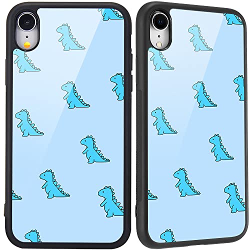 MAYCARI for iPhone XR Case Dinosaur, Retro Design Hard Back Case with Soft TPU Bumper for Girls Woman Blue Dino Protective Phone Case for iPhone XR