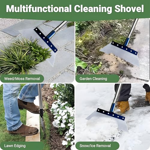 Multifunktionale Gartenschaufel mit Stiel(200cm),32 cm Reinigungsschaufel, Unkrautentferner Schaufel, Gartengeräte Unkraut, Schaber Werkzeug Garten, Zum Schaufeln von EIS, Schnee, Gras, Erde und Moos
