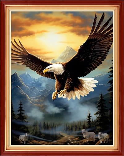 Image of Funchey Stamped Cross Stitch Kits, DIY Cross Stitch Pattern for Adults Beginners Needlepoint Kits Embroidery Kit Arts and Crafts 11CT-Sunrise Eagle 16x20 inch