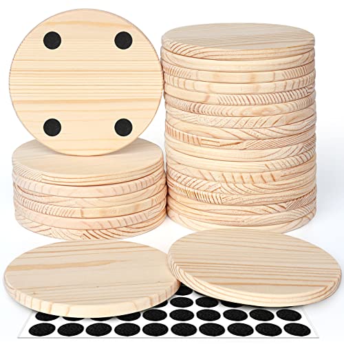 26 Pieces Unfinished Wood Coasters, 4 Inch Round Blank Wooden Coasters For Crafts With Non-Slip Silicon Dots For Diy Stained Painting Wood Engraving Home Decoration #TOP14