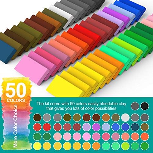 Polymer Clay 50 Colors 1.25Kg/2.75LB Nontoxic Oven Bake Clay Blocks Set Modelling Clay DIY Craft Kits Best Christmas and Birthday Gifts for Kids 3 51Vc2HhQvYL. AC