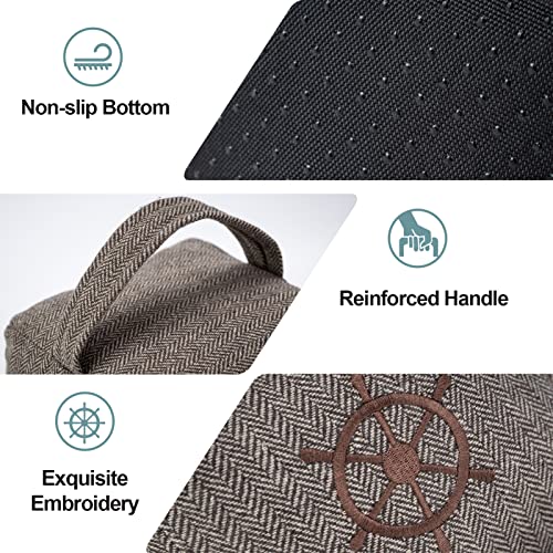 Marwood Fabric Door Stopper Decorative Door Stops For Home And Office, 4.4 Pounds Weighted Interior Doorstop Heavy Duty Soft Door Stopper With Handle And Nautical Rudder Design - 6”X6" Brown #TOP3
