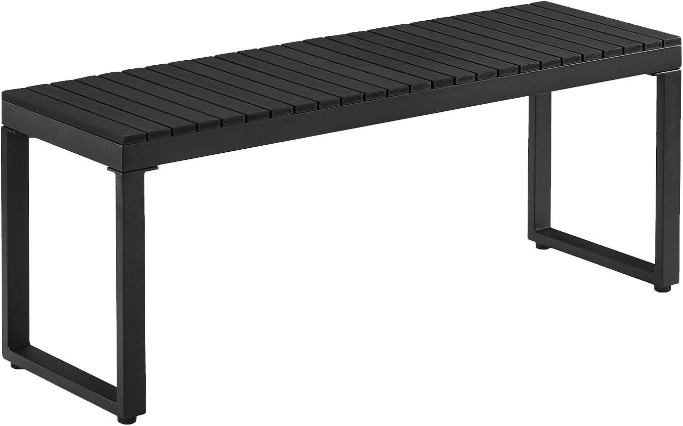 ONBRILL Outdoor Benches Weatherproof, 2-Person Poly Lumber Garden Bench with Metal Legs, All-Weather Patio Bench Will not Rot and Fade for Garden, Porch, Backyard and Park, Easy Installation, Black