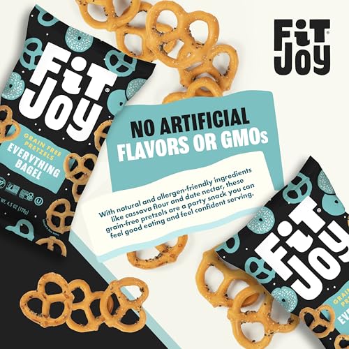 Image of FitJoy Everything Bagel Pretzels (Pack of 6, 4.5 Oz), Dairy, Nut & Gluten Free Snacks, Grain Free Cassava Root & Chickpea Flour Vegan Pretzel Twists, Classic Snack Pretzels for Moms, Children & More