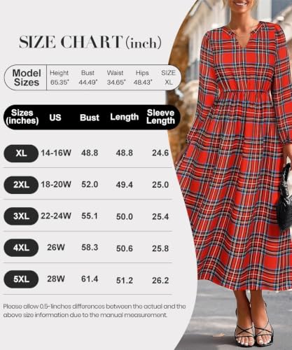 Image of TIYOMI Womens Plus Size Dresses Fall Long Sleeve Maxi Dresses V Neck Floral Spring Party Dress with Pockets XL-5XL (14W-28W)