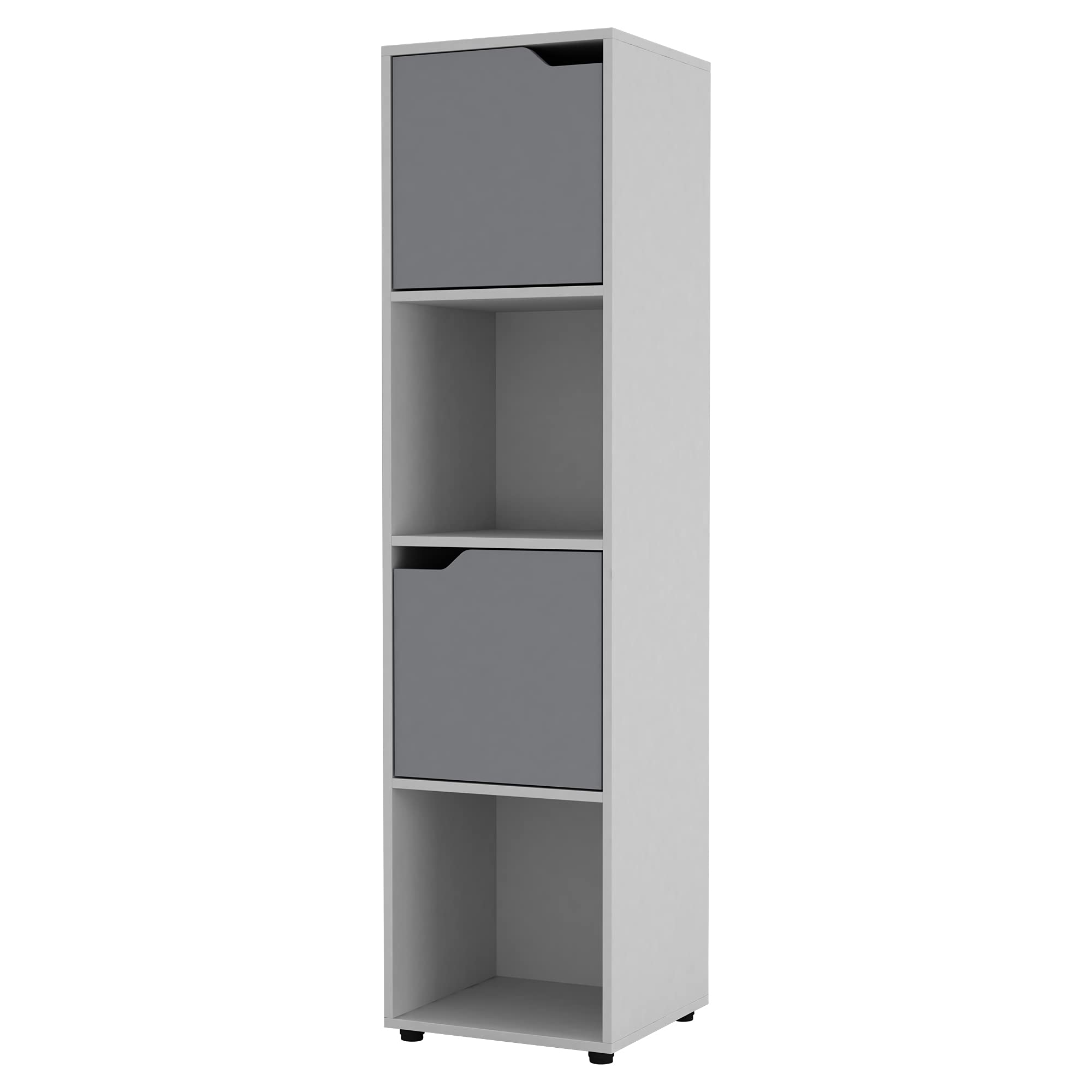 URBNLIVING Wooden Cubed Bookcase With Doors (4 Cube, White Bookcase And Grey Door)