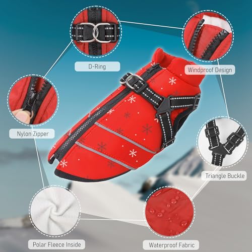 Mitili Warme Hundemantel Wasserdicht mit Geschirr, Reflektierend Hundejacke Winter für Kleine und Mittlere Hunde, Winddichte Hunde Wintermantel, Outdoor Hundeweste (Schneeflocke, M)