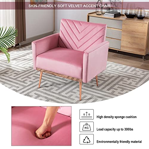 Onpno Velvet Accent Chair For Living Room, Upholstered Comfy Arm Chair With Golden Metal Legs, Modern Tufted Single Sofa Chair For Reading Club Bedroom Office (Pink) #TOP4