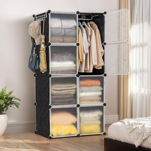 Image of Mevigo Plastic Wardrobe for Kids & Baby | 8-Door Cupboard for Clothes | Almirah for Kids Clothes | Collapsible Baby Wardrobe | Cupboard Storage Rack for Toys Books | Bedroom -Black