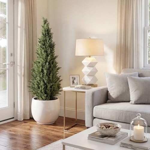 LeafVerse 4FT Artificial Cypress Trees 2 Pack Faux Topiary Plants for Outdoor Indoor Home Decor Fake Shrubs for Front Porch Office and Commercial Space by LeafVerse - Used condition - Image 6