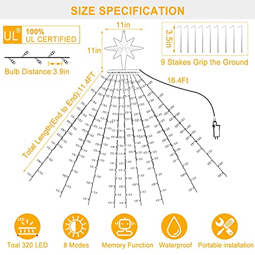 PUHONG Color Changing Christmas Lights, Outdoor Dipper Star String Lights,16.4Ft 320 LED Christmas Decoration [11 Modes & Waterproof] for Halloween Christmas New Year Holiday(Warm White & Multicolor)