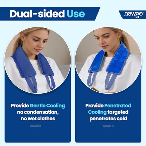 Image of NEWGO Ice Pack for Neck Pain Relief With Strap, Reusable Cold Pack Wrap for Injuries, Sports, Swelling, Cervical Surgery Recovery - 24.8 inch x 4.13 inch - Navy Blue