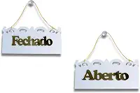 Placa Aberto/Fechado em Acrílico (VINTAGE) - Branco com Dourado