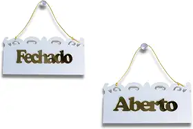 Placa Aberto/Fechado em Acrílico (VINTAGE) - Branco com Dourado