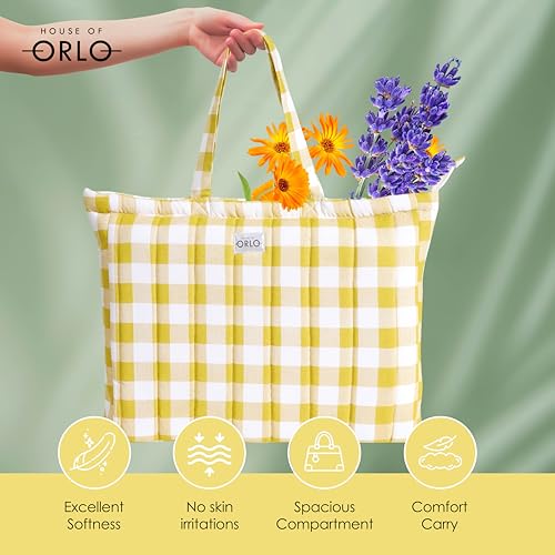 Image of Premium Cotton Waffle Quilted Tote Bag, Large Spacious Handbag for College, Office, Work, Travel, Shopping & Daily Use